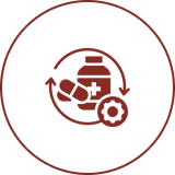 Medicine and gear icon in circle